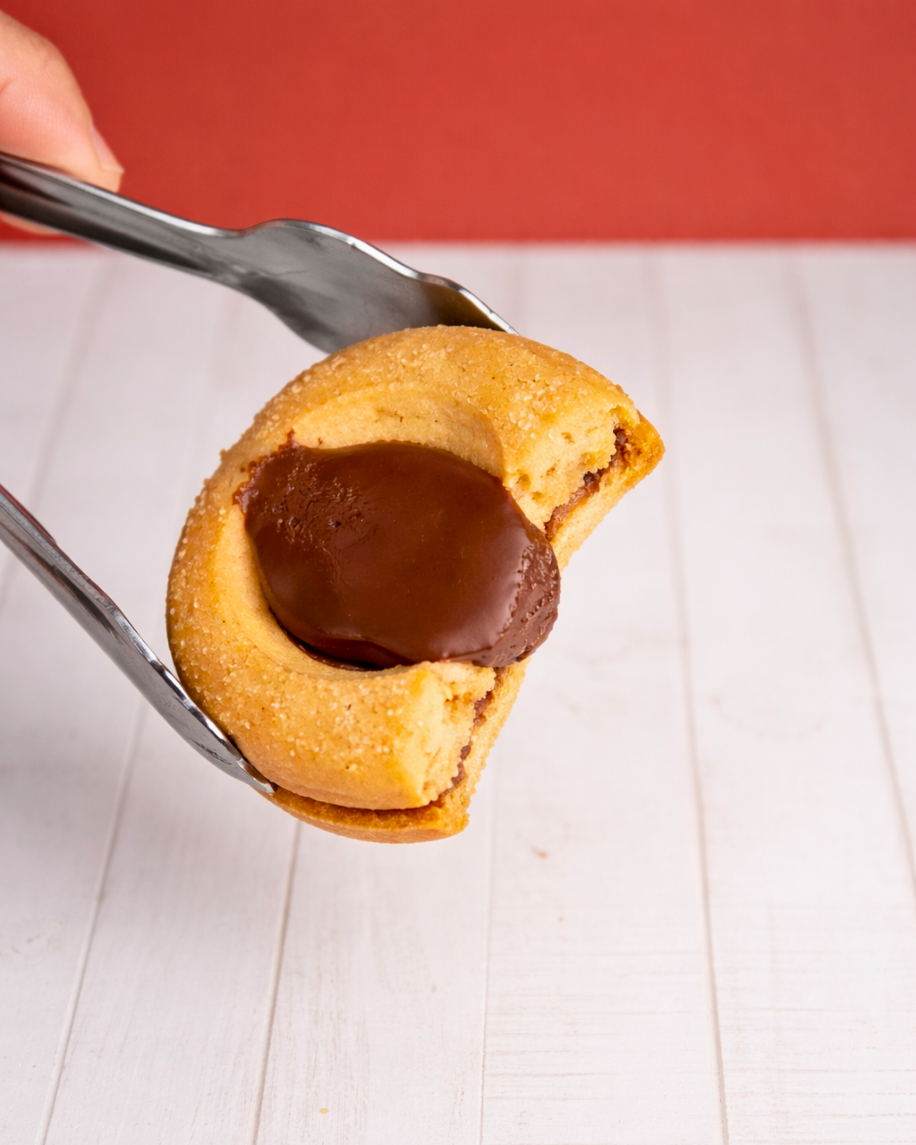 Medri Occhi di Bue Nocciola with hazelnut filling, round Italian pastry cookies on a plate.