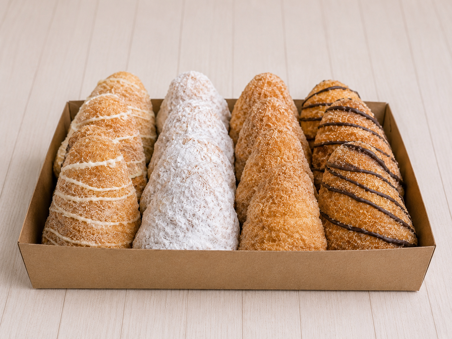 Assorted Mini Ciabattine mixto from Medri Tiramisu Cafe, showing fresh, crusty Italian bread rolls on a wooden surface.